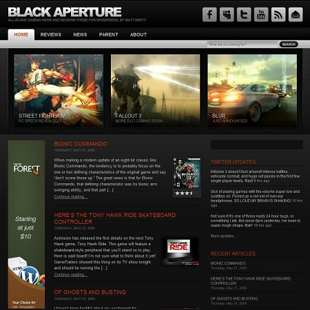 Black Aperture WordPress Gaming Theme