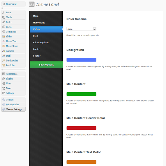 Cleaner Business Theme Panel