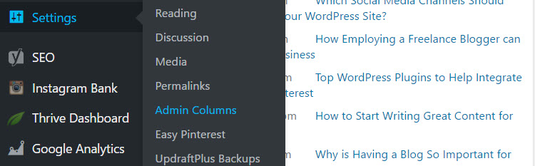 Admin Columns Pro Menu