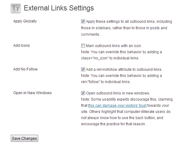 External Links Settings