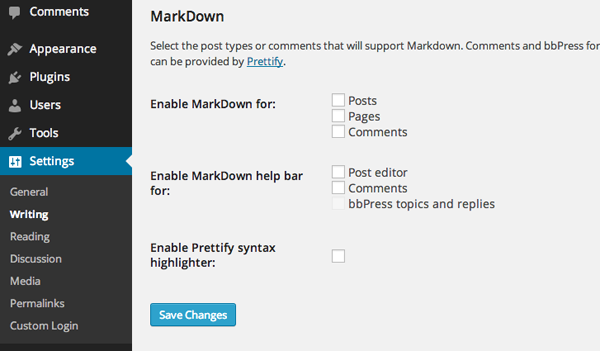 Markdown Settings