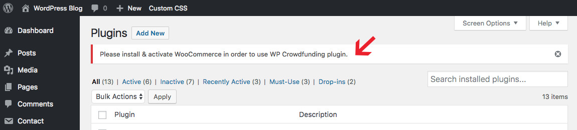 WP Crowdfunding Activate WooCommerce
