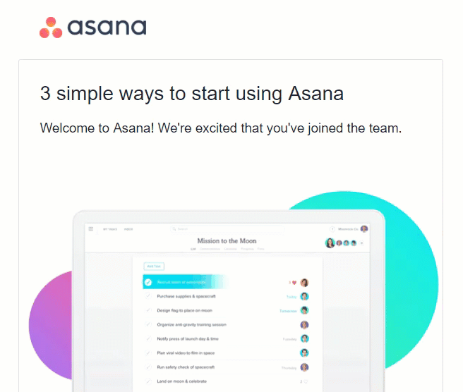 asana welcome email example