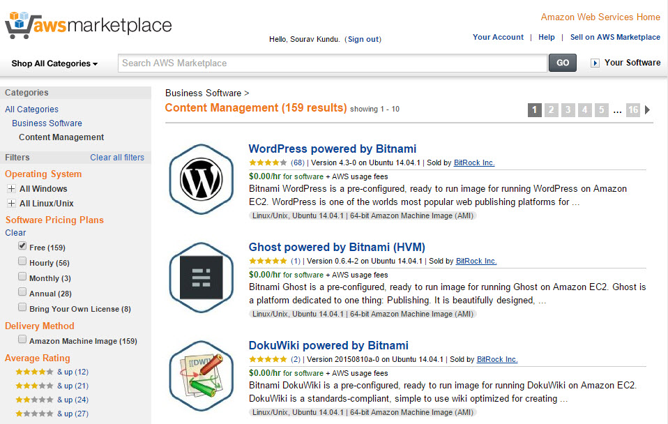 aws marketplace with content management software