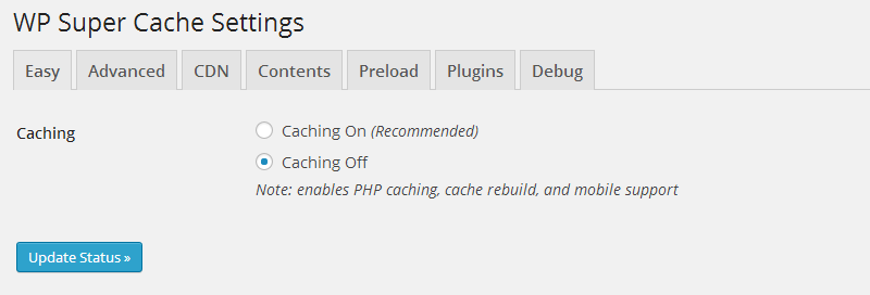 WP Super Cache with Caching Disabled
