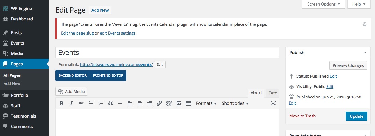 Events Calendar Plugin: Events Page