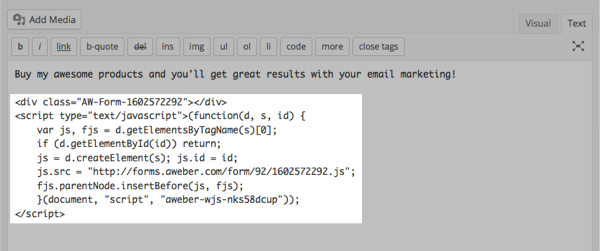 Insert AWeber javascript into the page