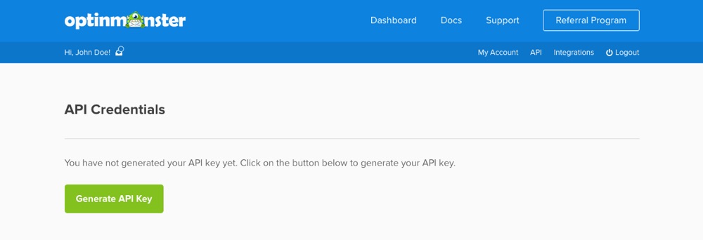 OptinMonster Generate API Key