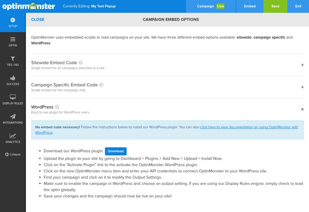 OptinMonster Embed Campaign