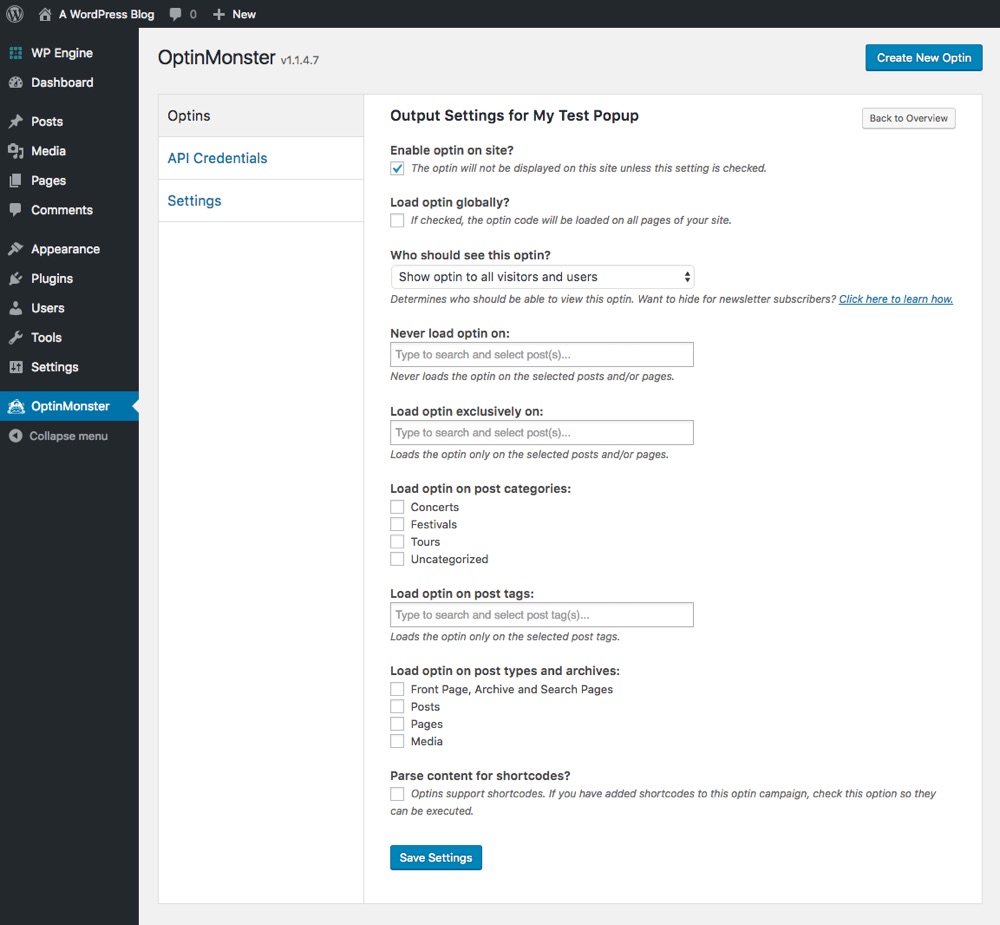 OptinMonster Output Settings