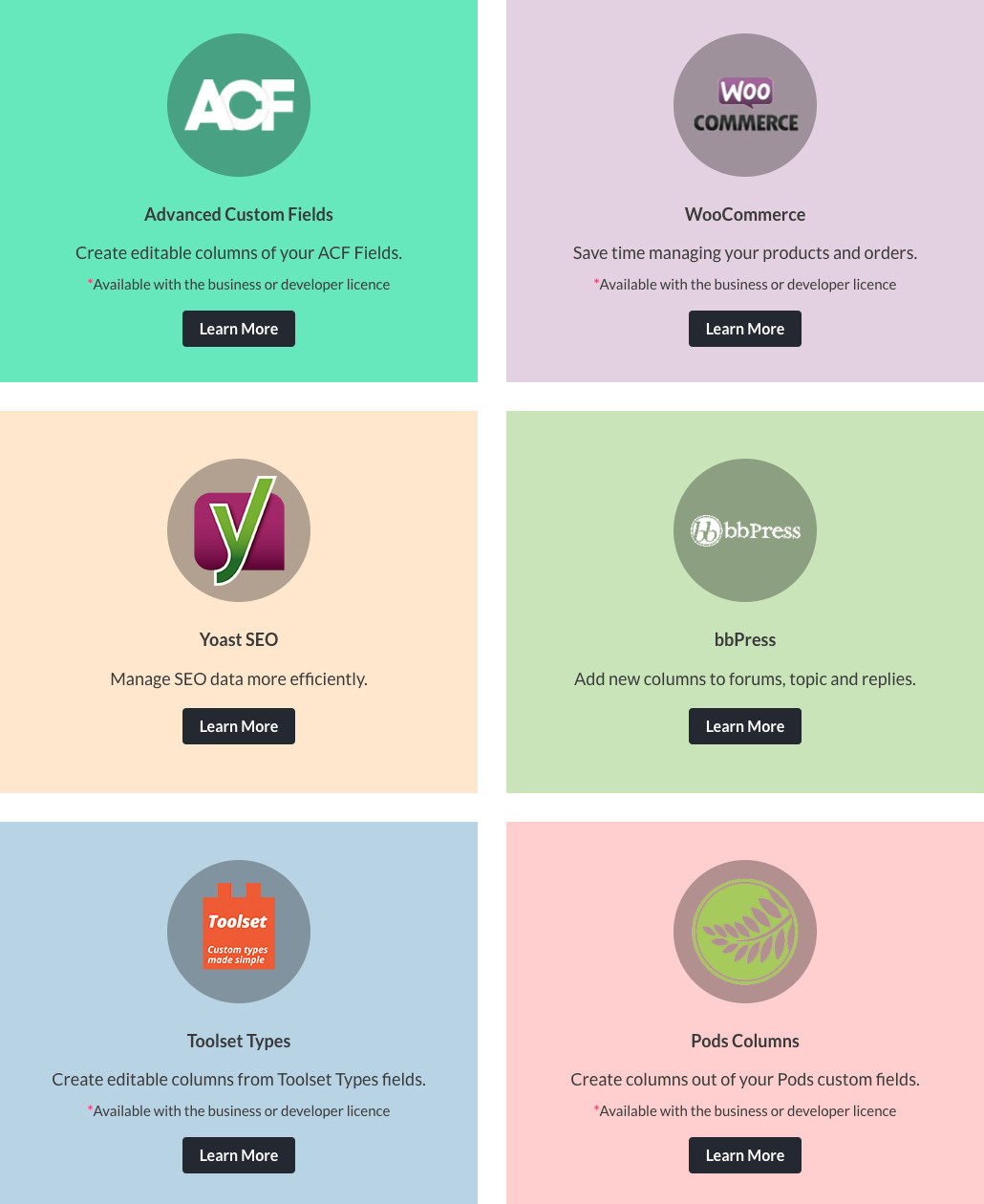 Admin Columns Pro Plugin Integrations