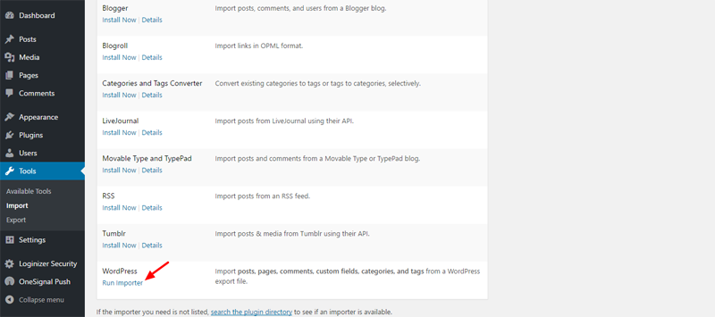 self-hosted-wordpress blog import-screen