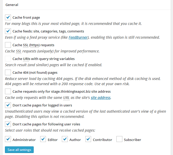 w3 total cache advanced settings - page cache