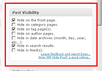 WP Hide Post options