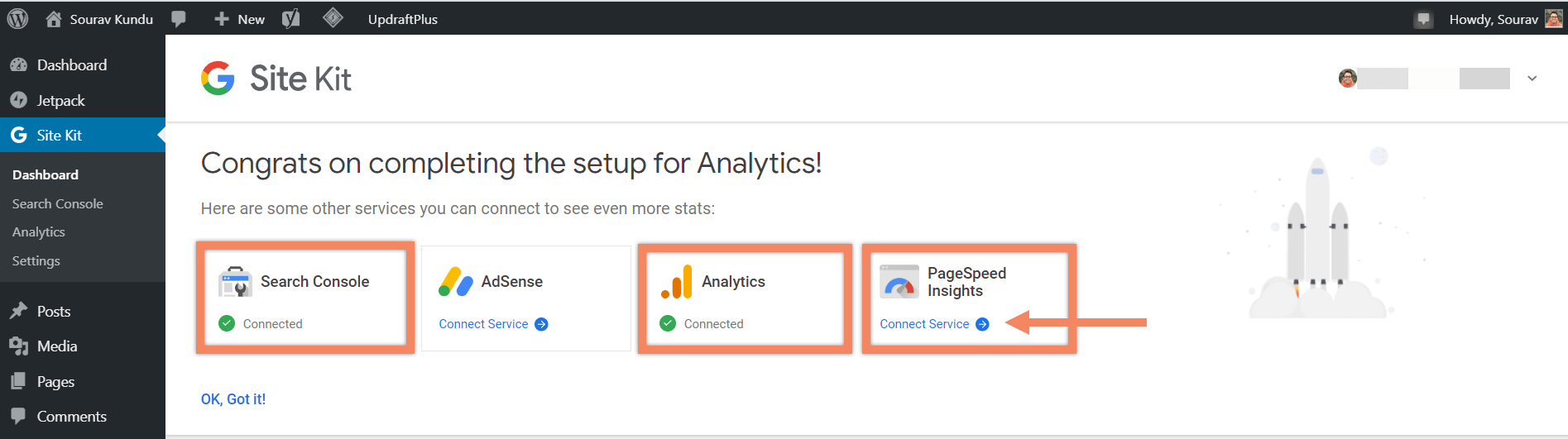 how to link google site kit and google analytics 4 success pagespeed
