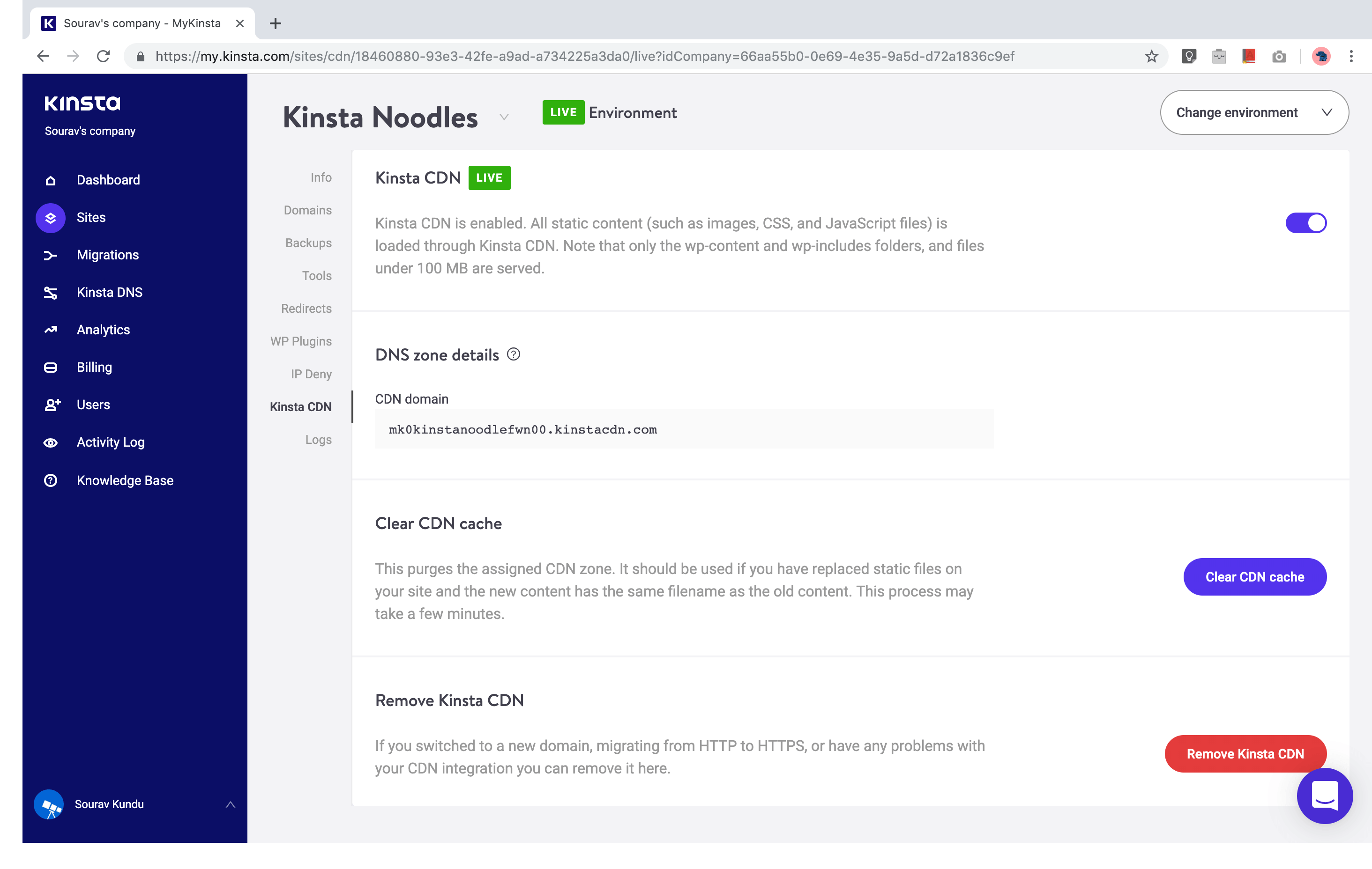 screenshot of kinsta cdn