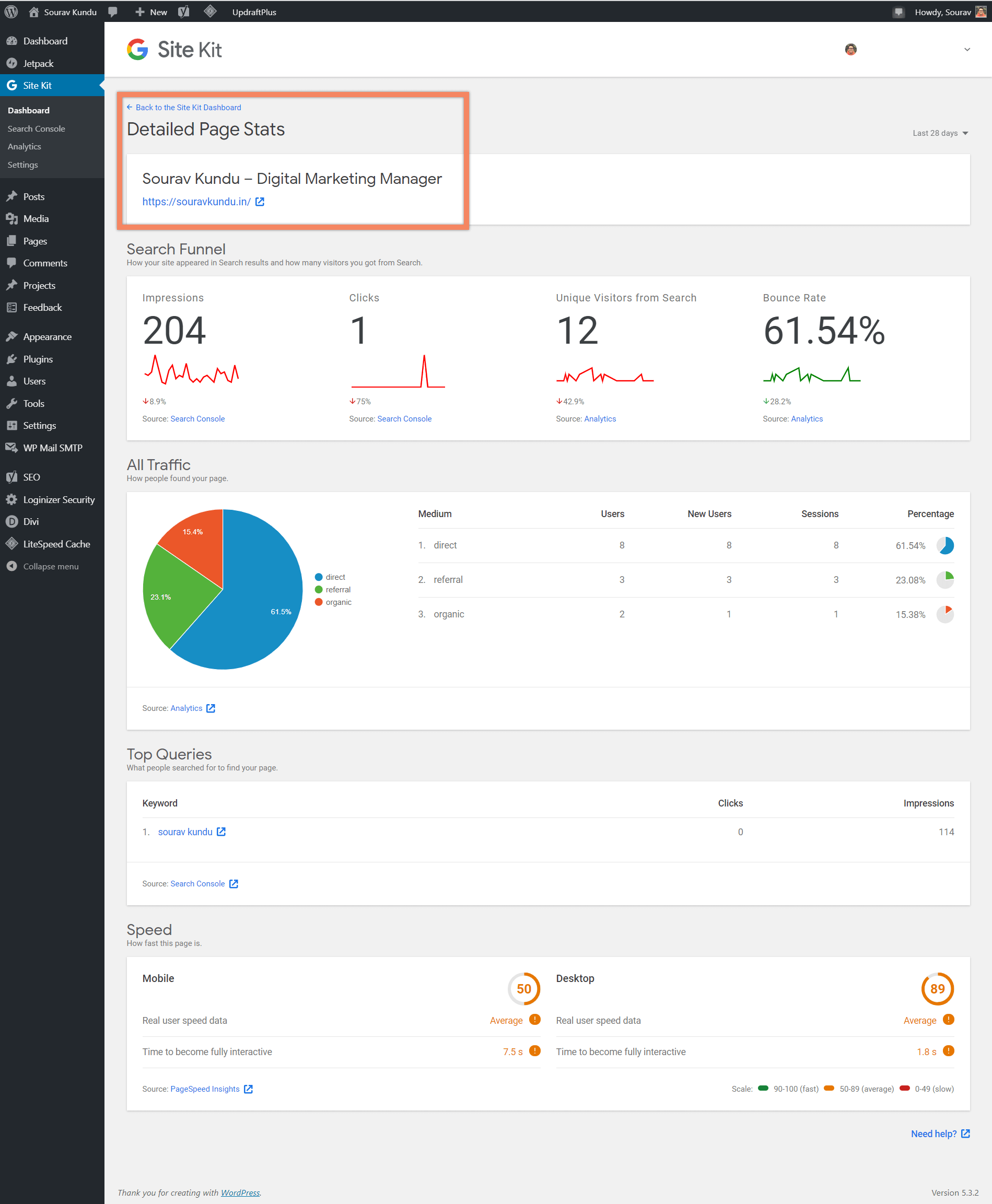 google site kit page level stats 1 detail