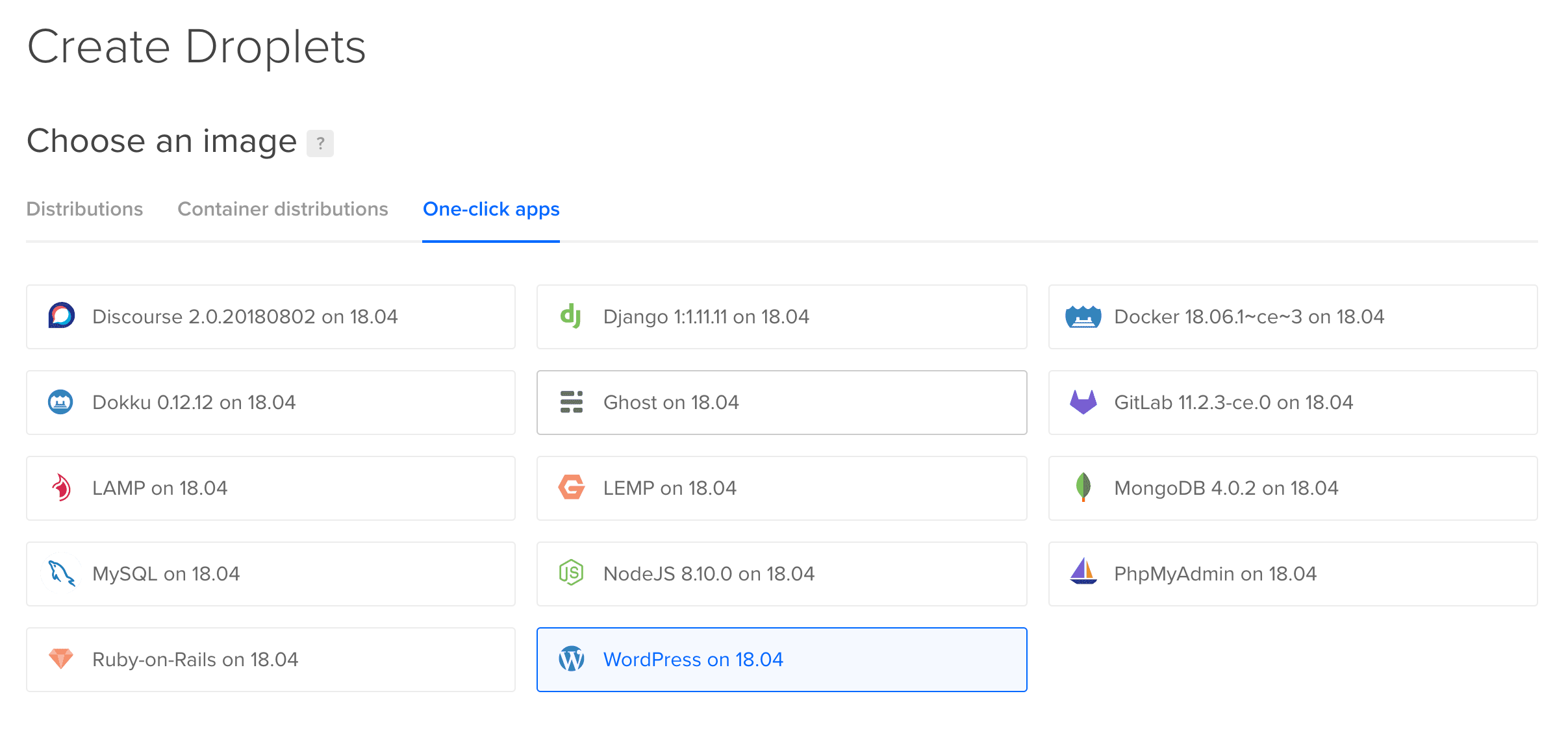 one-press wordpress install from digitalocean