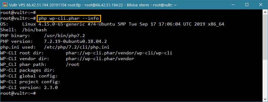 install wp-cli wordpress vps - check --info