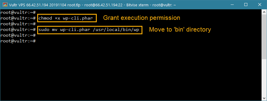 install wp-cli wordpress vps - move to bin and exec permission