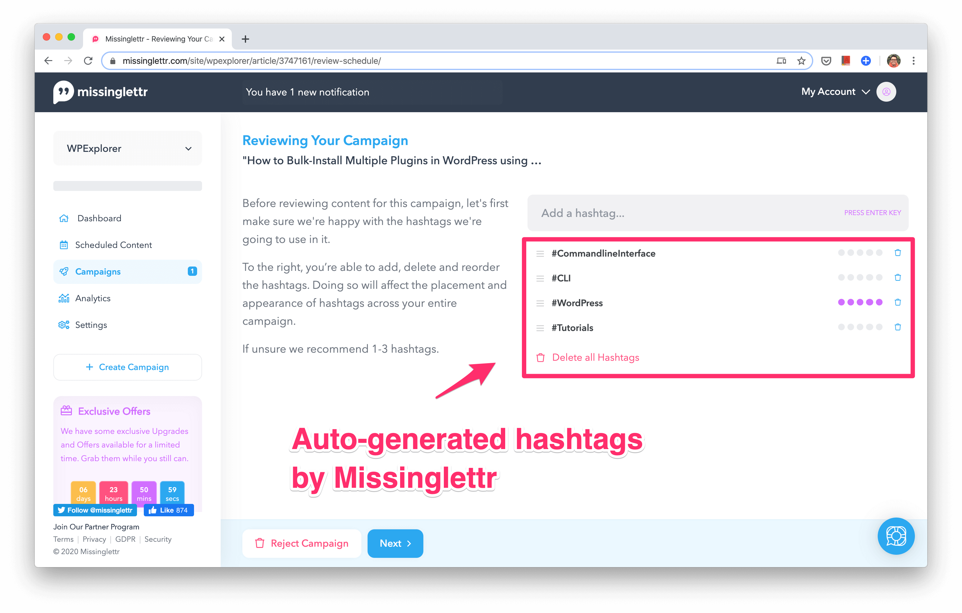 12 missinglettr campaign hashtags auto generated