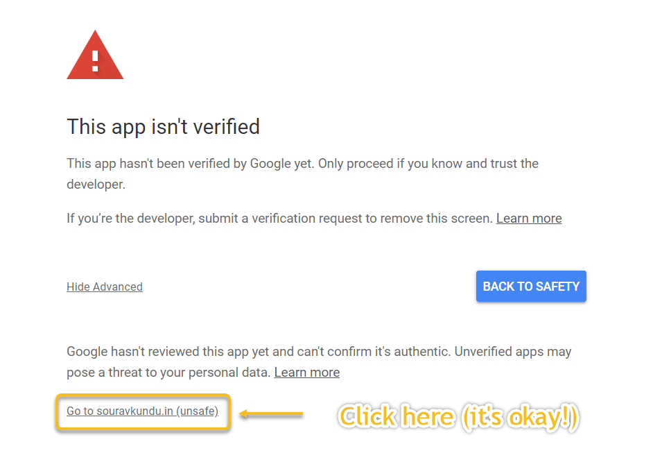Configuring Google Analytics with Site Kit - warning message circumvent