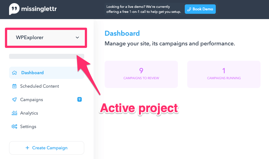18 missinglettr active project dashboard