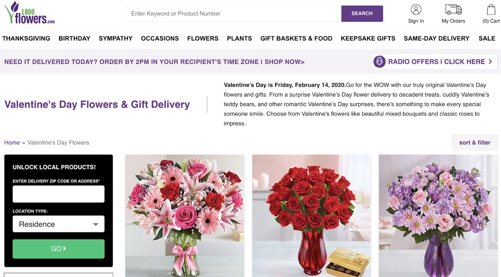 1800Flowers Valentines Landing Page