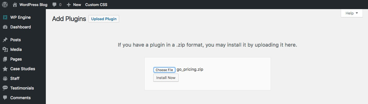 Go Pricing: Upload New Plugin