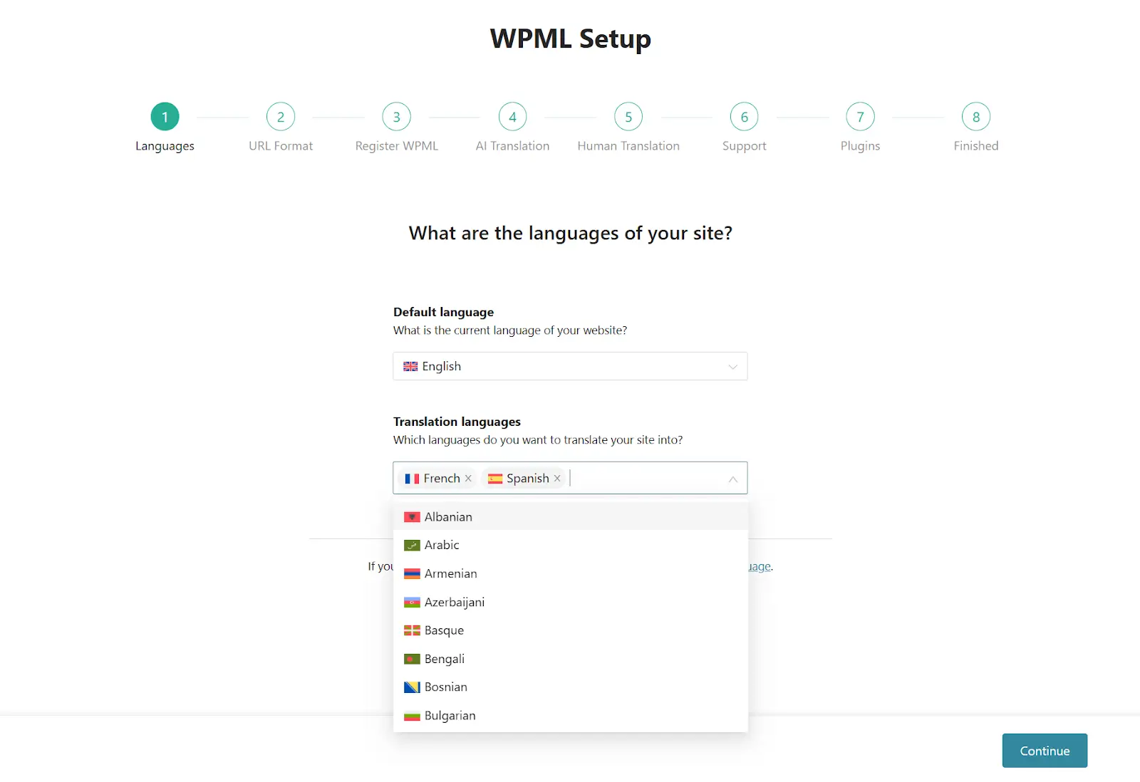 WPML choose site languages