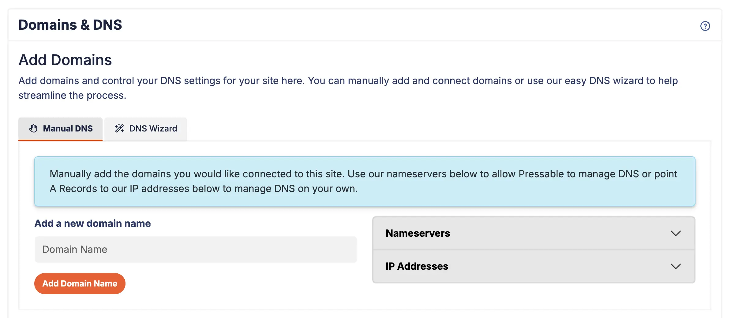 Pressable domains dns form