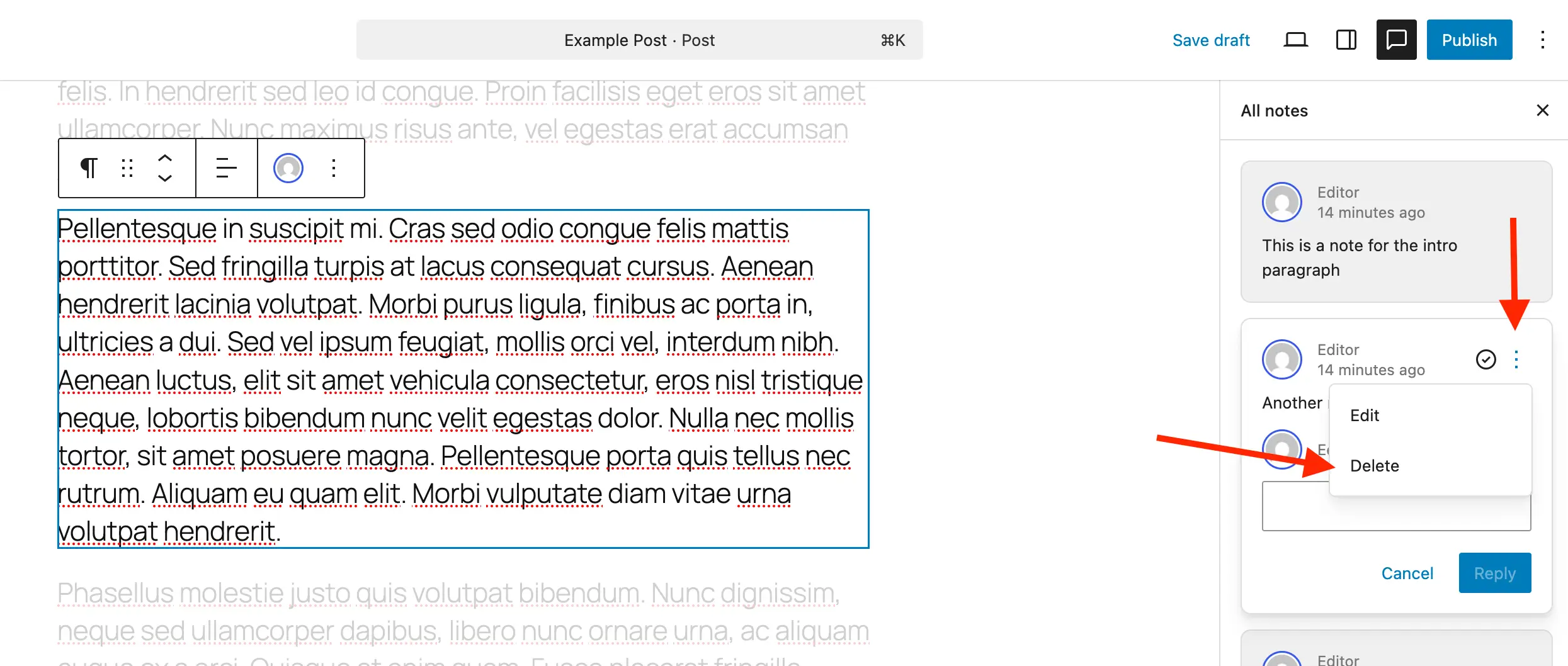 Delete WordPress Note