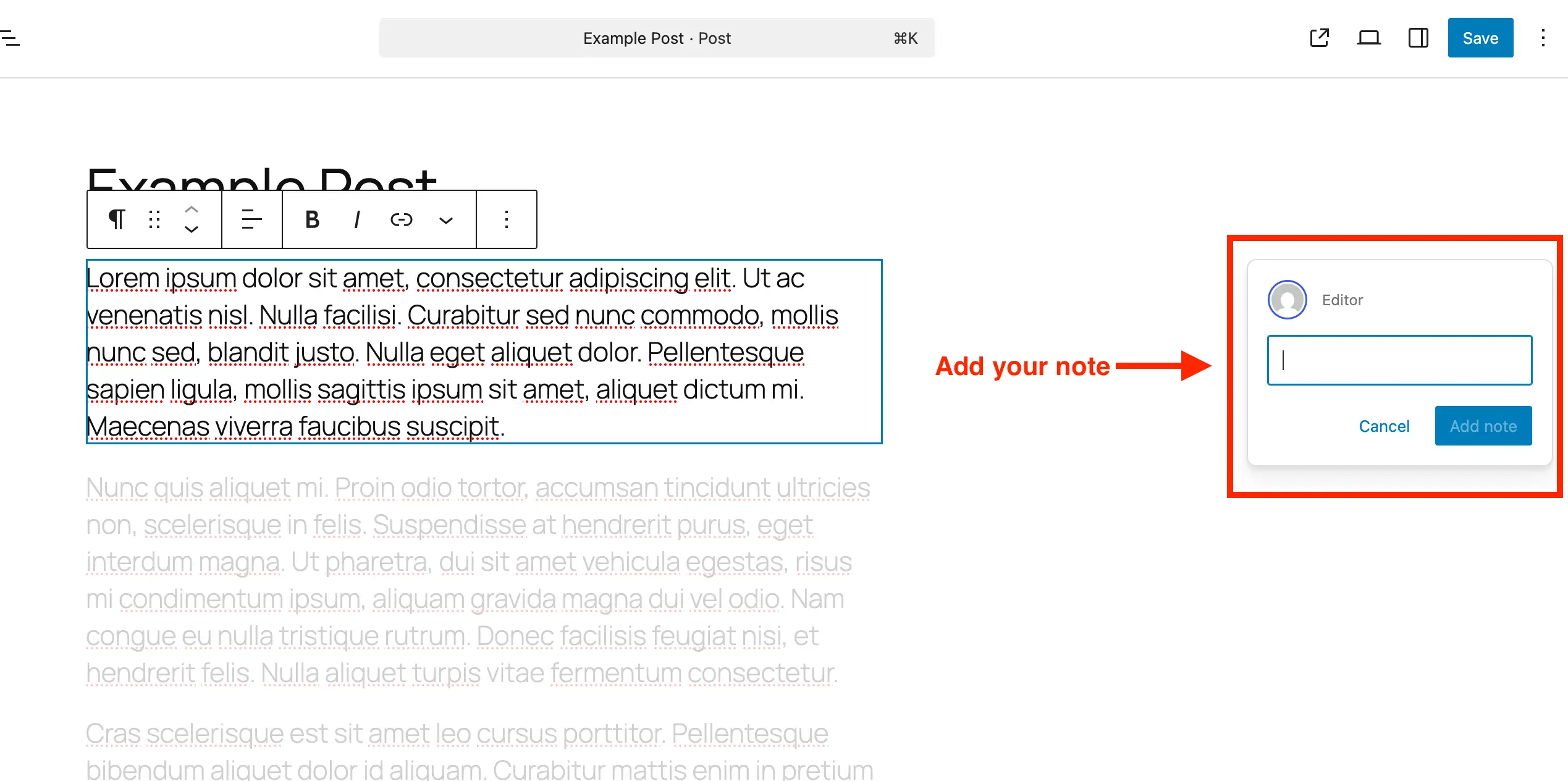 Enter new WordPress note