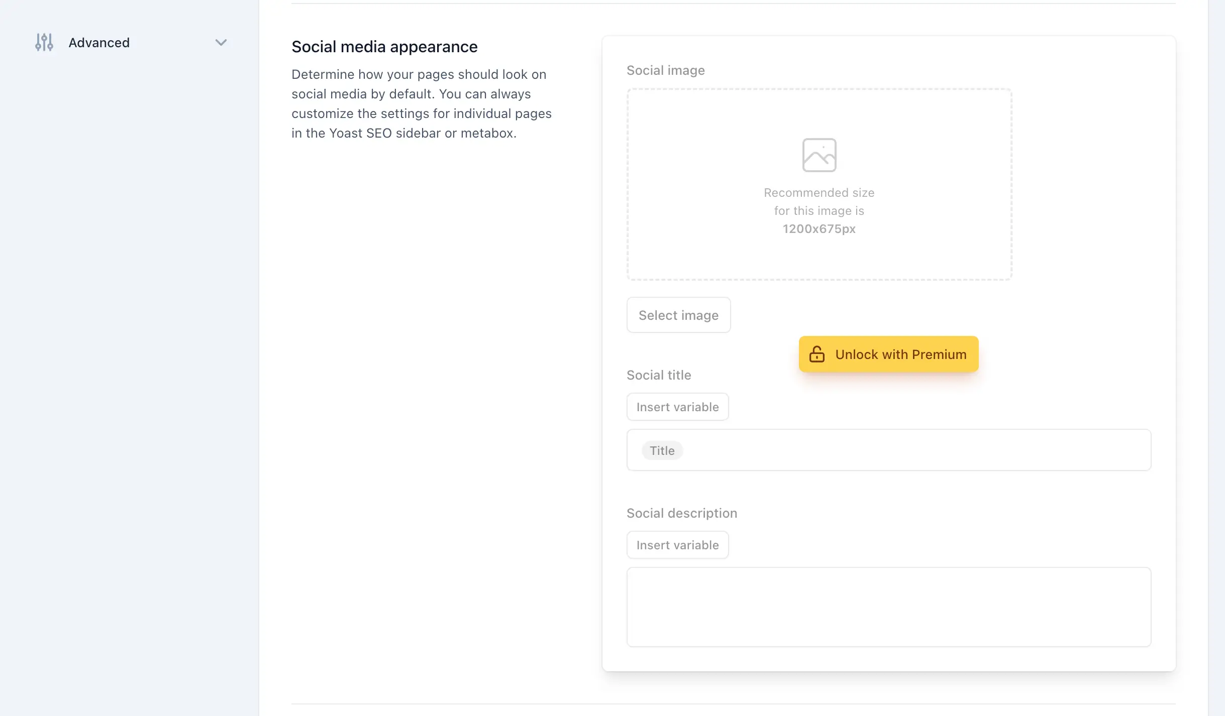 Yoast SEO admin locked setting fields