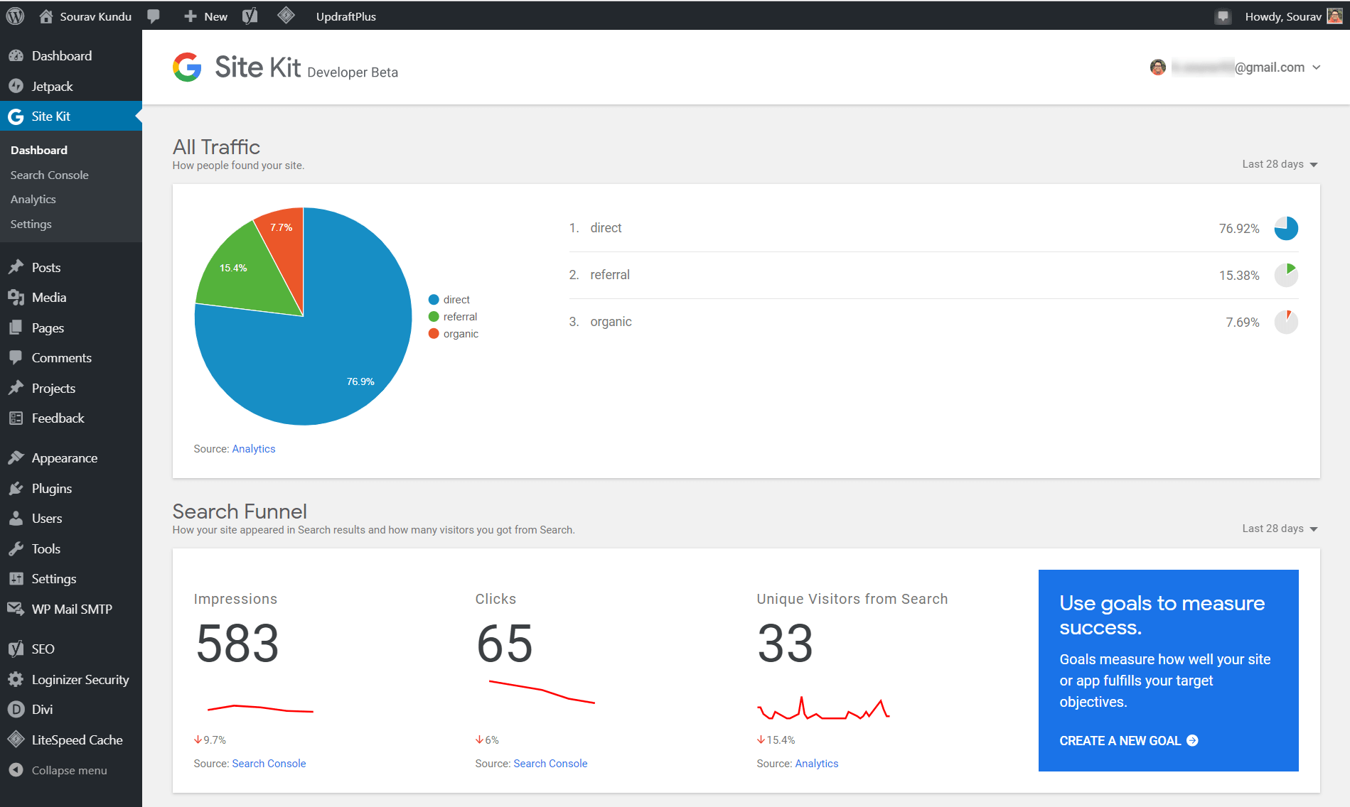 Configuring Google Analytics with Site Kit dashboard