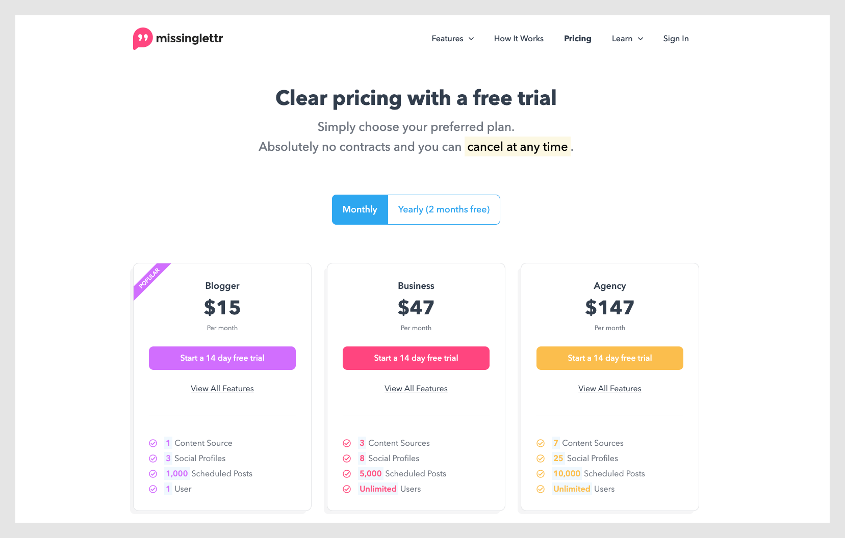 missinglettr pricing model jan 2020