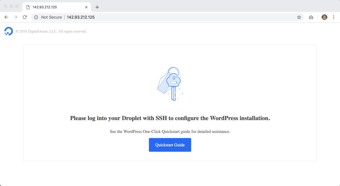 An un-configured WordPress droplet in DigitalOcean