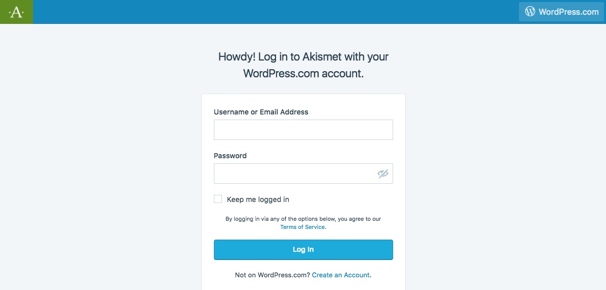 Log into Akismet with WordPress.com Account