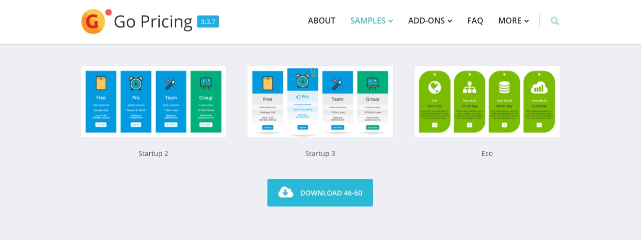 Go Pricing: Download Sample Tables