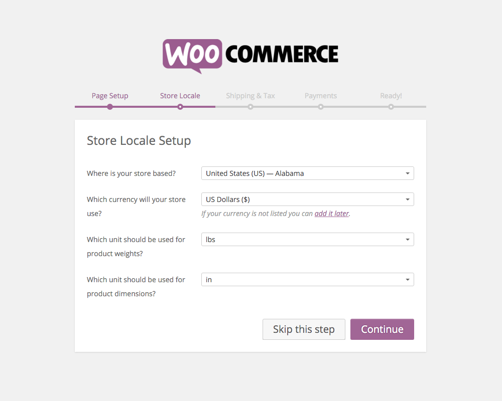 WooCommerce Setup: Locale