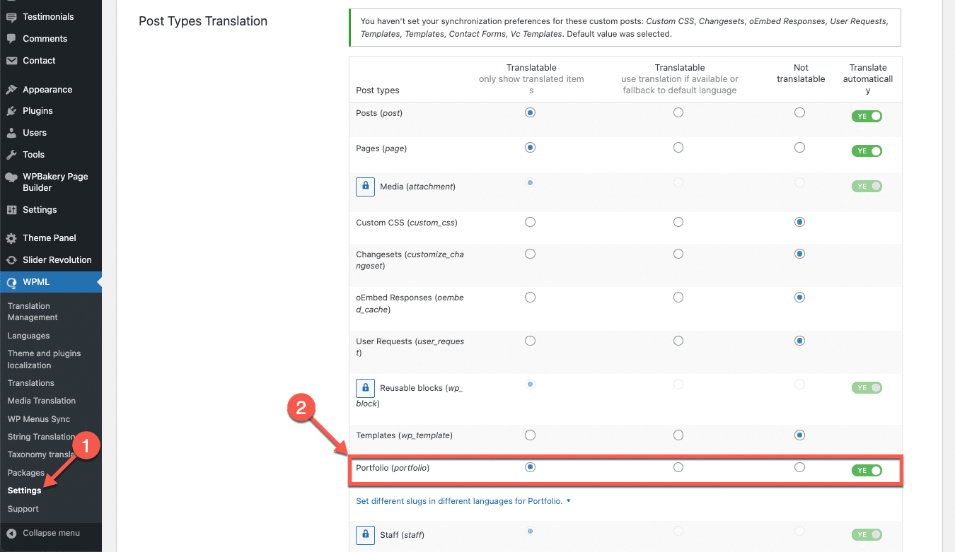 Setting a custom post type to be translatable