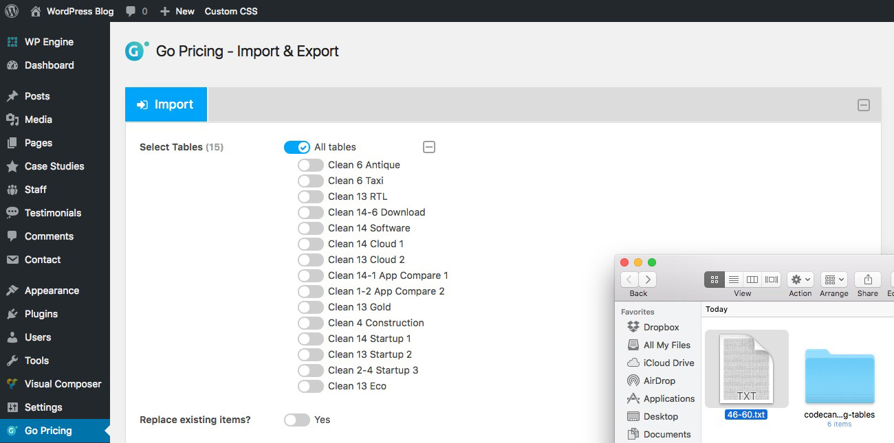 Go Pricing: Upload Sample Tables