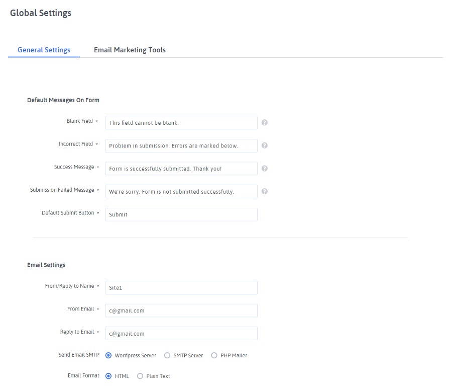 ARForms: Global Settings