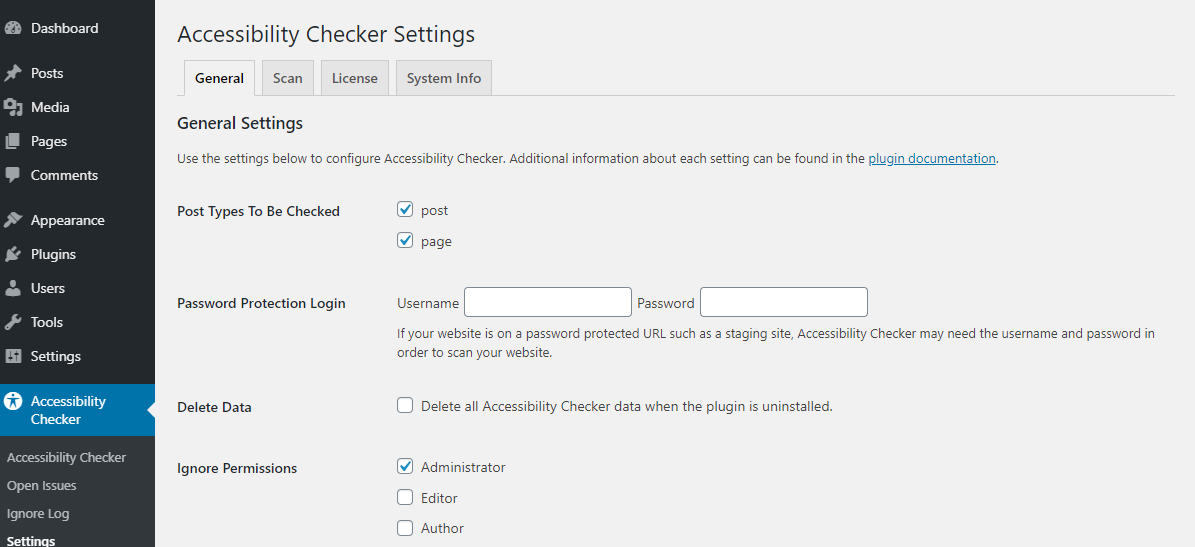 accessibility checker general settings