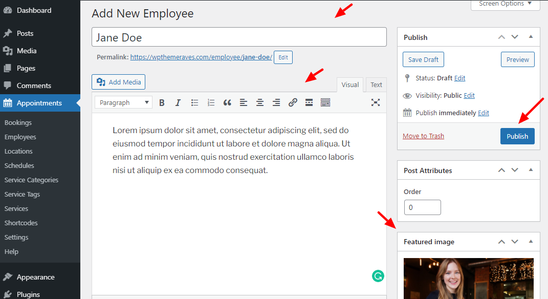 MotoPress WordPress Appointment Booking Plugin Add New Employee