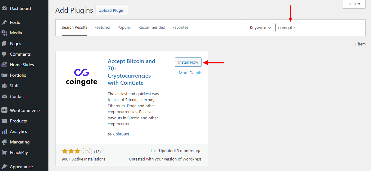 CoinGate WordPress Add Plugins