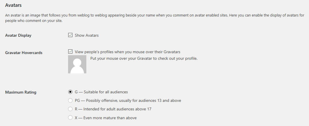 Avatar settings section