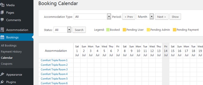 Bookings Calendar