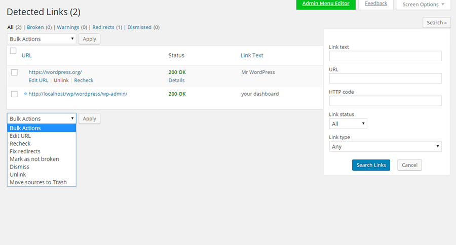 Broken Link Checker installed