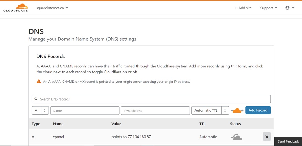 Cloudflare DNS Settings